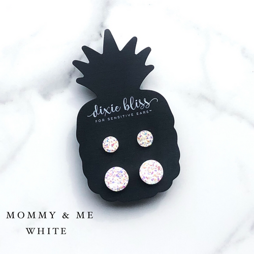Mommy and Me in White Duo Stud Earrings
