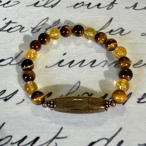 Brown and Yellow Glass Stretch Bracelet