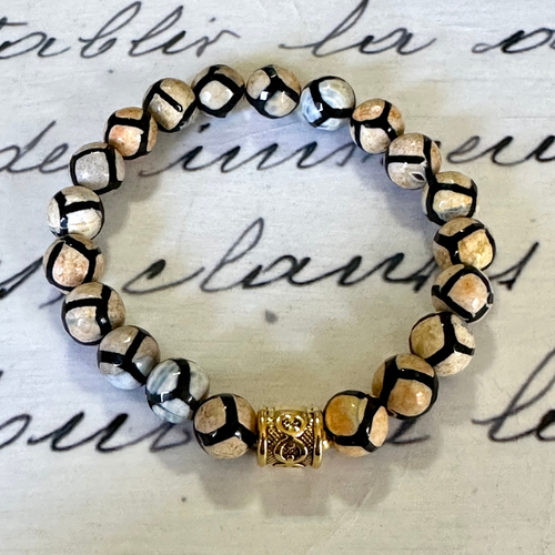 Striped Agate Bracelet with Gold Accents