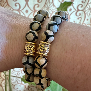 Striped Agate Bracelet with Gold Accents