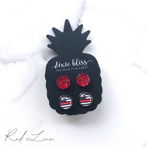 Red Line Duo Stud Earrings by Dixie Bliss