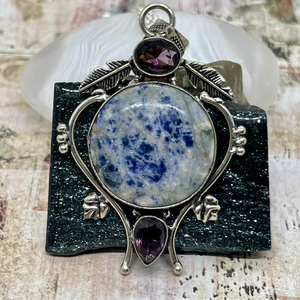 Sodalite and Purple Glass Gemstone Pendant