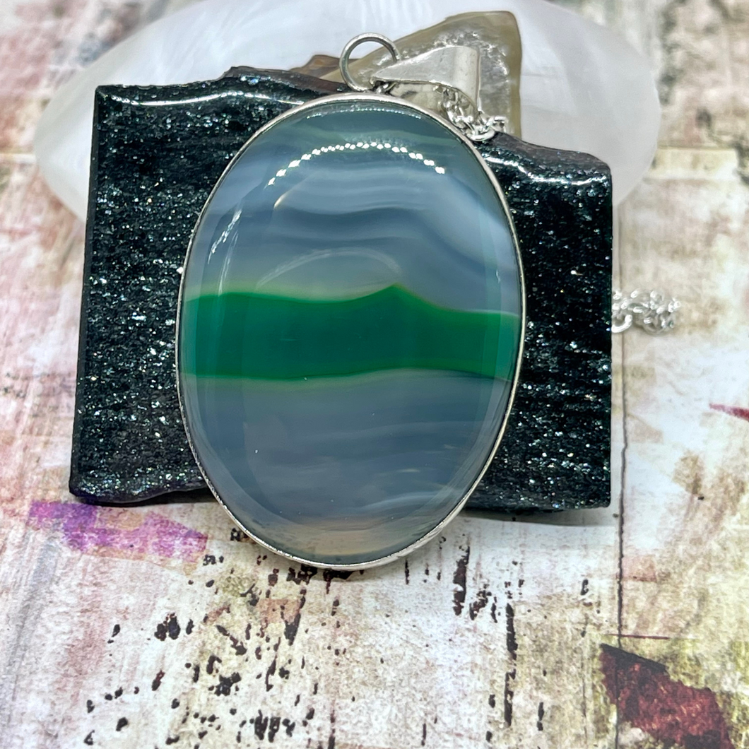 Banded Agate Large Oval Pendant