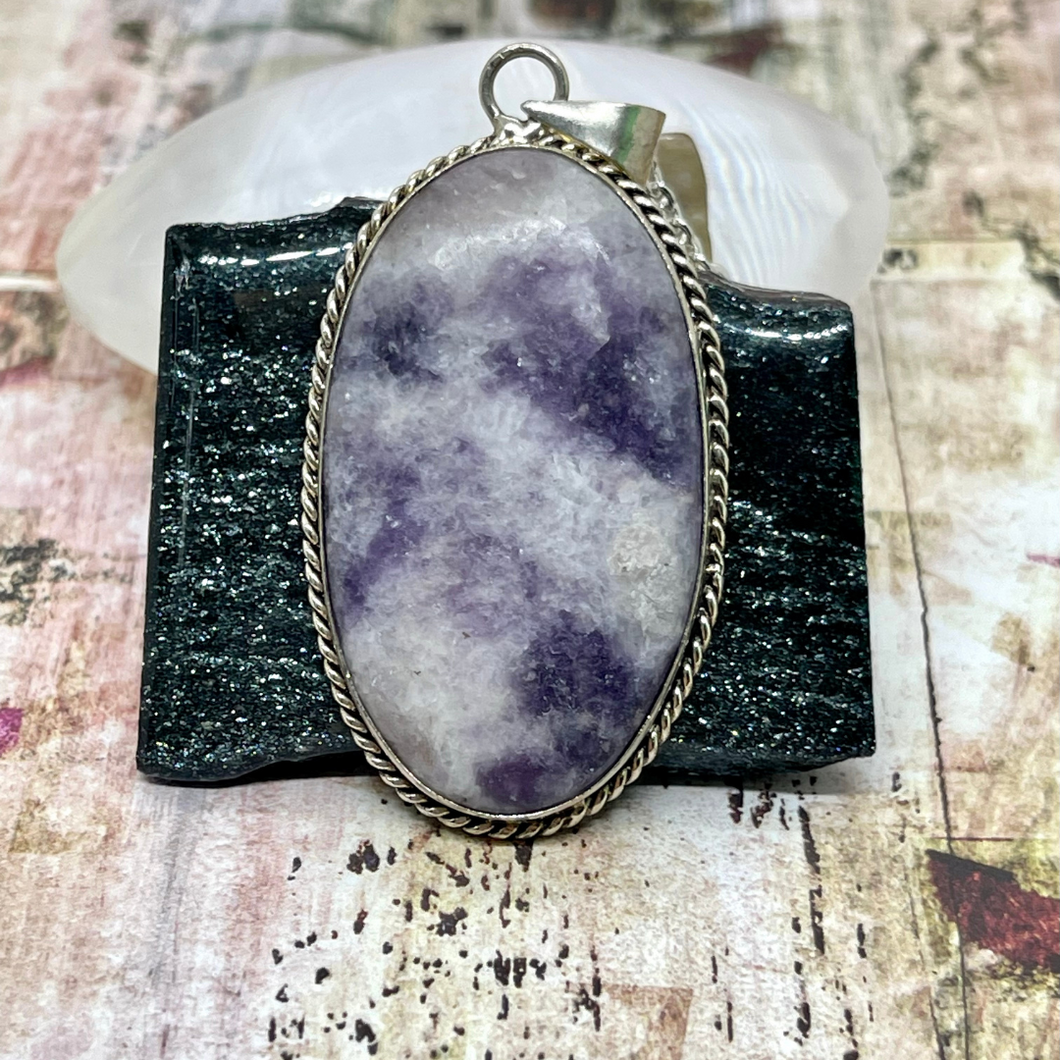 Lepidolite Large Opal Gemstone Pendant